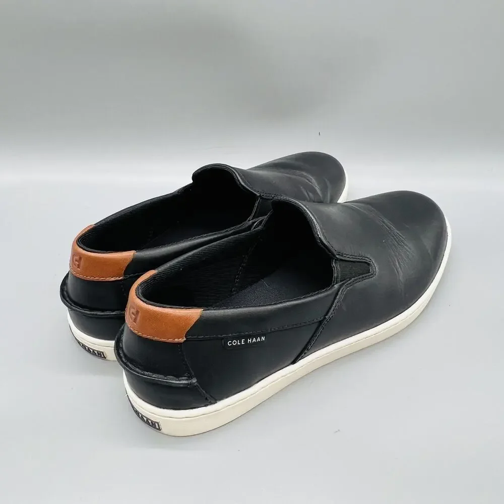Cole Haan Shoes Mens 9.5 Black Leather Slip On Casual Sneakers Comfort Walking